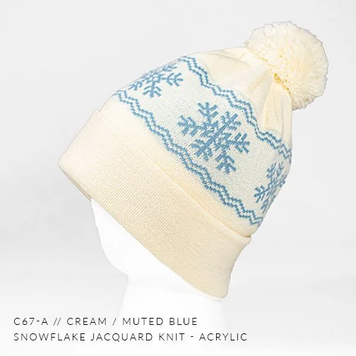 c67-A // Snowflake Custom Jacquard Knit Beanie W/ Pom